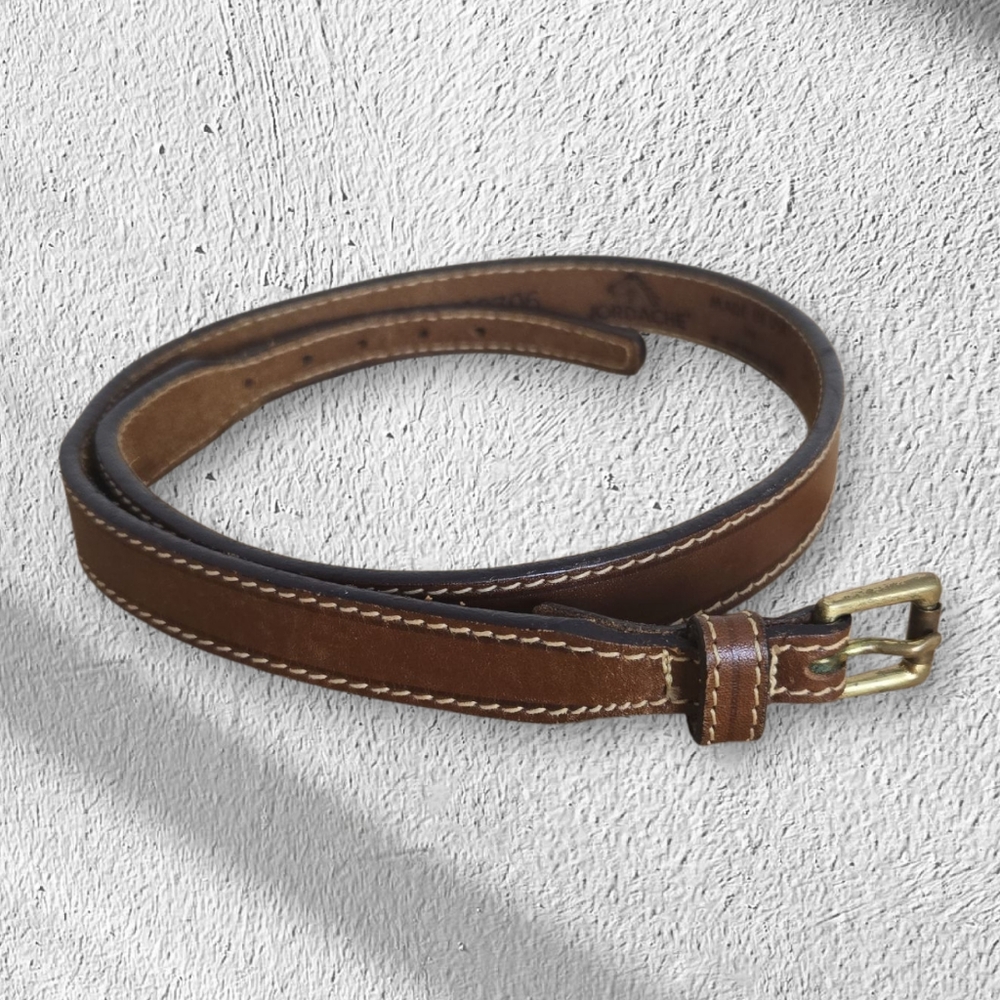 Vintage Jordache Brown Leather Skinny Belt Size 28